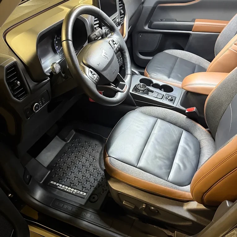 Detailed front seats of a Ford Bronco