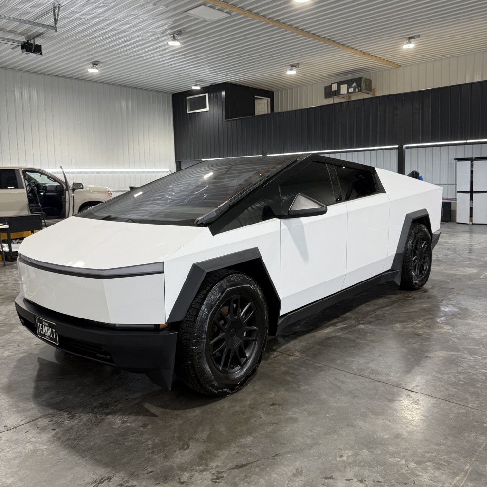 Finished white vinyl wrap, front three-quarter view